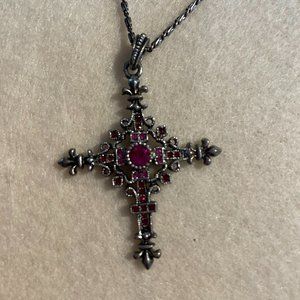 Silver tone and red stone cross JBK replica